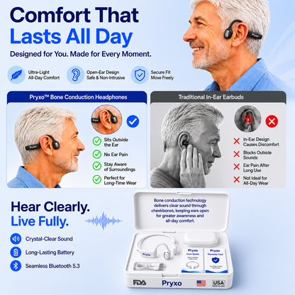 🔥 Final 2 Hours : Only Limited Stock Left🏆Pryxo® Bone Conduction Smart Hearing Headphones （Mayo Clinic Recommended）