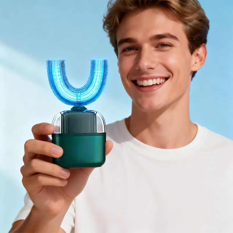 Ultrasonic Adult Electric Toothbrush，Sonic Toothbrush 360° Oral Cleaning Wireless Charging & LED Light|IPX7 Waterproof U-Shaped Brush Head Protects Gums