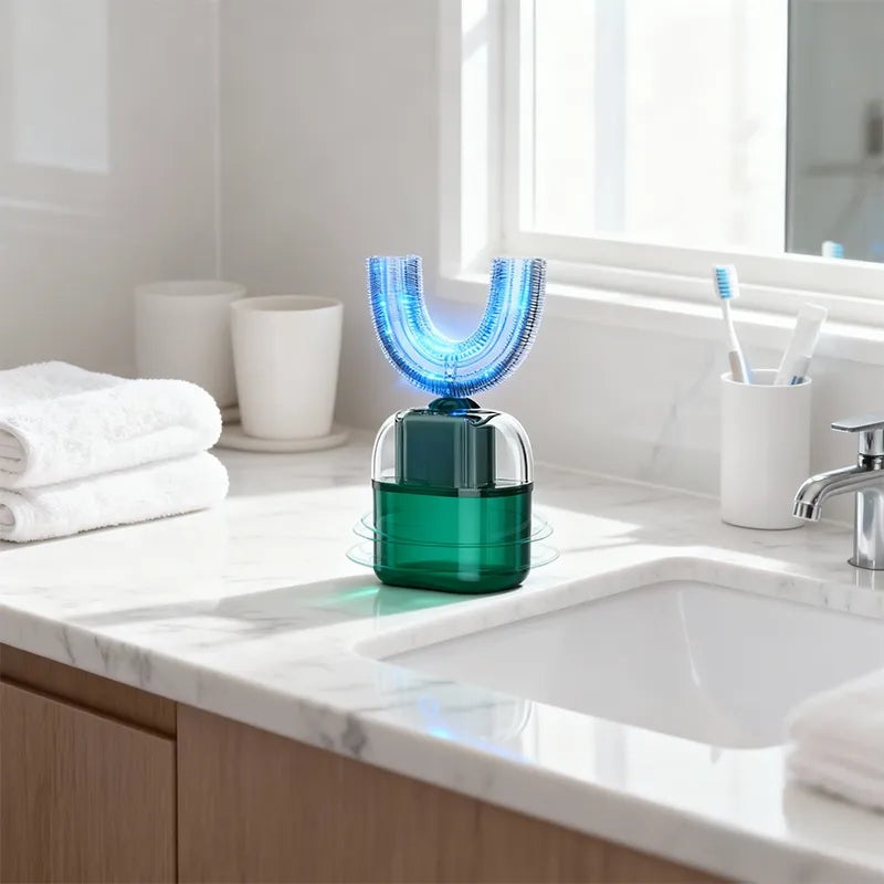 Ultrasonic Adult Electric Toothbrush，Sonic Toothbrush 360° Oral Cleaning Wireless Charging & LED Light|IPX7 Waterproof U-Shaped Brush Head Protects Gums