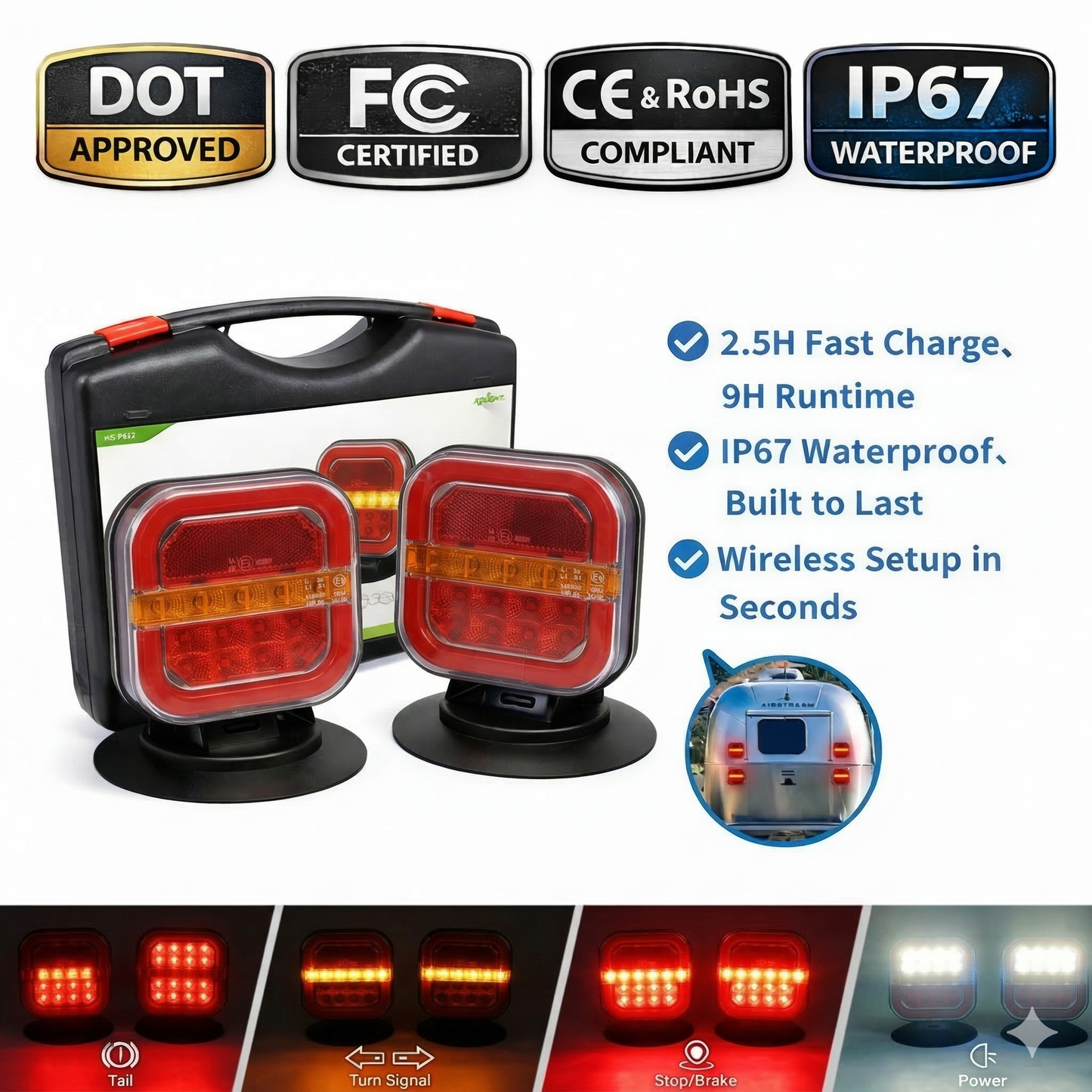 Universal Suction Cup & Magnetic Wireless Trailer Lights