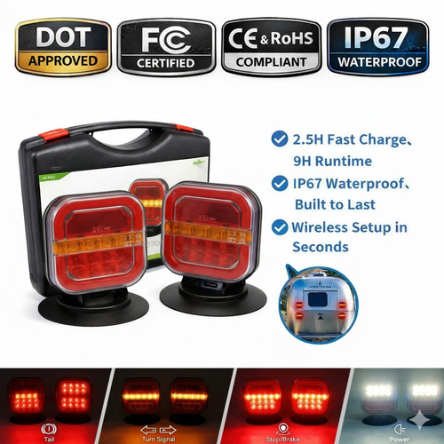 Universal Suction Cup & Magnetic Wireless Trailer Lights