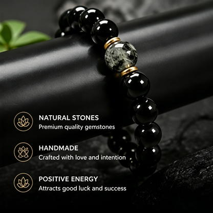Obsidian & Black Tourmaline Bracelet - Manifestation & Protection Healing Crystal Beads Jewelry for Men & Women-JY