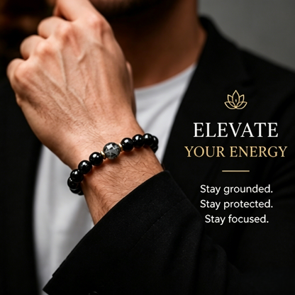 Obsidian & Black Tourmaline Bracelet - Manifestation & Protection Healing Crystal Beads Jewelry for Men & Women-JY