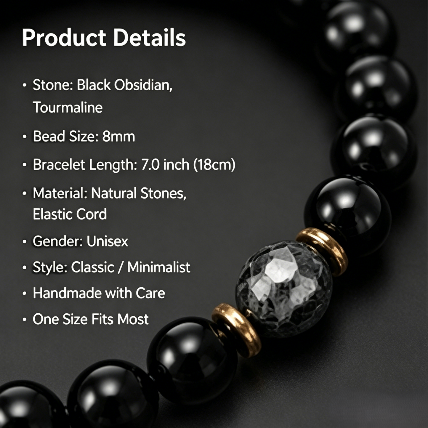 Obsidian & Black Tourmaline Bracelet - Manifestation & Protection Healing Crystal Beads Jewelry for Men & Women-JY