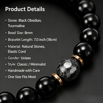 Obsidian & Black Tourmaline Bracelet - Manifestation & Protection Healing Crystal Beads Jewelry for Men & Women-JY